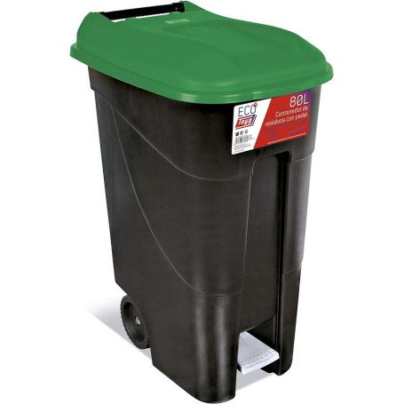 CUBO BASURA PEDAL+RUEDAS 80L NEGRO T/VERDE