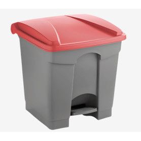PAPELERA PLAST. PEDAL 30L GRIS TAPA ROJA 40X44