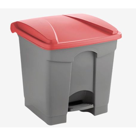 PAPELERA PLAST. PEDAL 30L GRIS TAPA ROJA 40X44