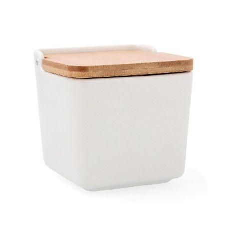 SALERO CERAMIC0 BLANCO C/TAPA BAMBU 12X12X11